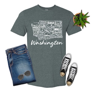 Washington State nummerplaat County kaart T-shirt T-shirt, Unisex grafisch T-shirt