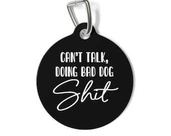 Placa de identificación divertida para perro, placa de identificación de mascota atrevida, placa personalizada de doble cara