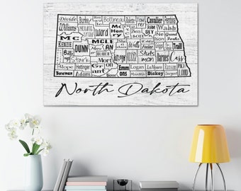 North Dakota State County Map Home Decor Wrapped Canvas