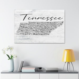 Tennessee State County License Plate Map Wrapped Canvas