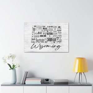 Wyoming State County License Plate Map Wrapped Canvas