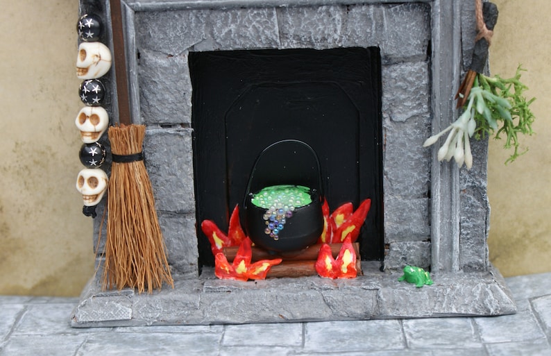 Dolls House Fireplace Witches House Spooky Spells and Potions 12th Scale Stone Effect Fire Surround