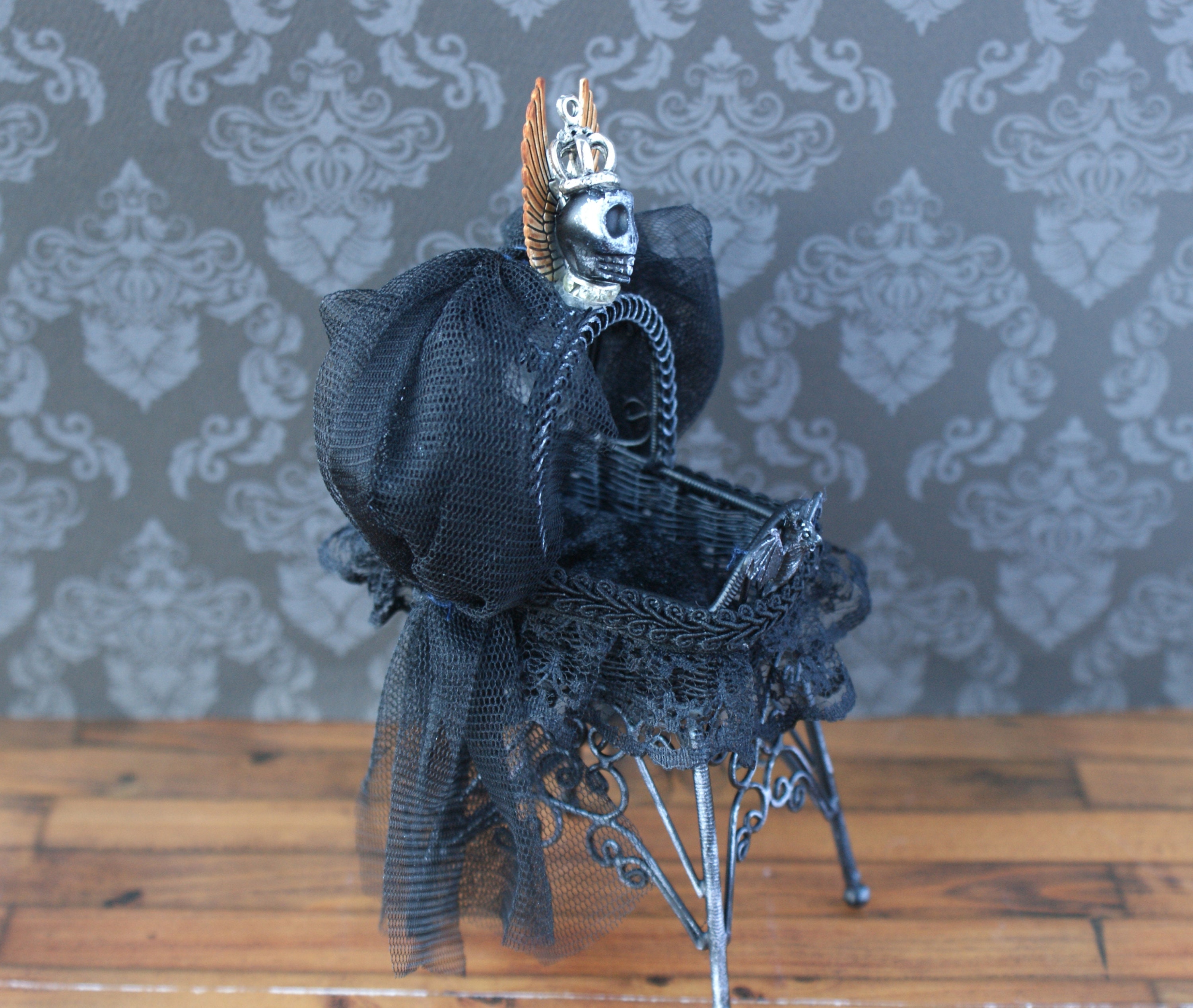 Gothic Dolls House Cradle With Skull Decor 12th Scale Spooky Etsy