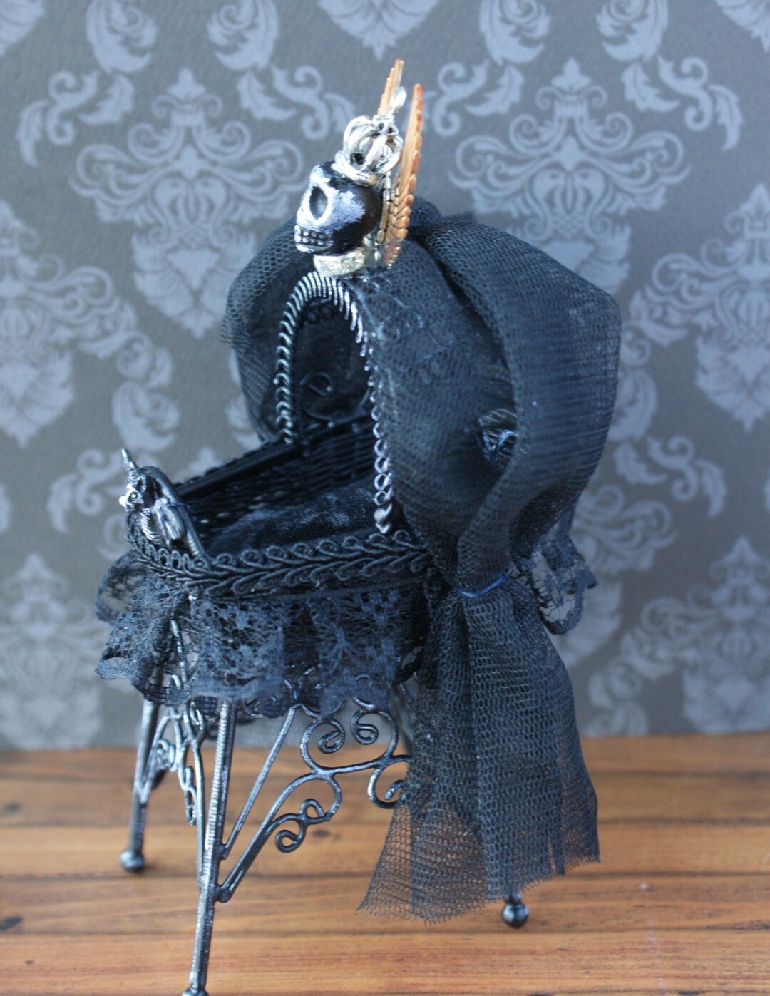 Gothic Dolls House Cradle With Skull Decor 12th Scale Spooky Etsy