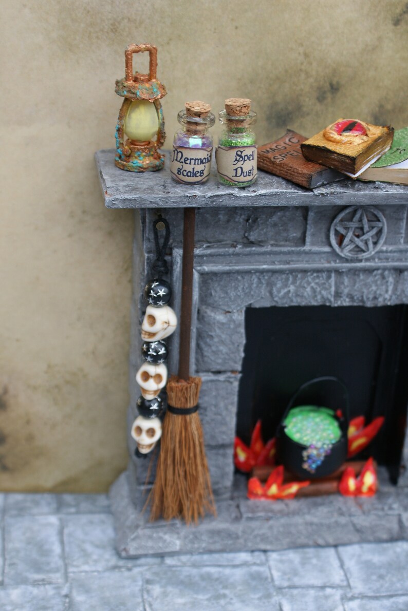 Dolls House Fireplace Witches House Spooky Spells and Potions 12th Scale Stone Effect Fire Surround