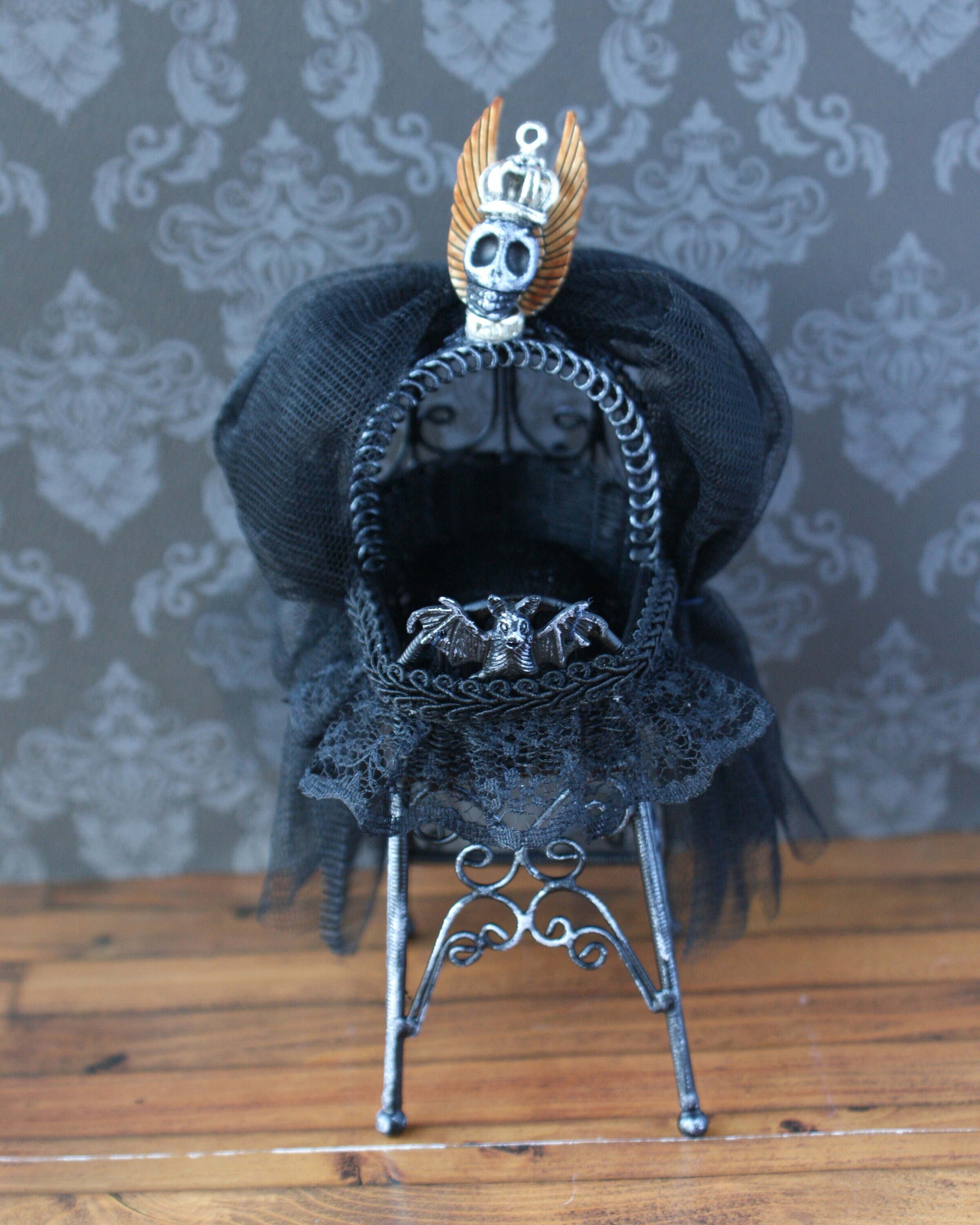Gothic Dolls House Cradle With Skull Decor 12th Scale Spooky Etsy