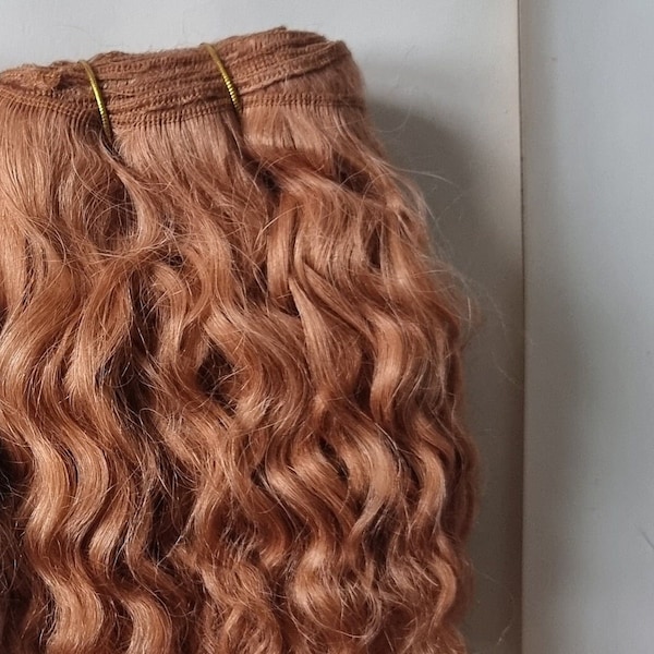 Copper Wavy Mohair Weft 1.2m Hair Extension | Natural Doll Hair Weft | Hair Weaving Supplies for Dolls, Crafts and Wigs | Blythe, Waldorf