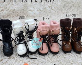 Blythe Leather Shoes - Pullip, Licca - Tie-up boots Azone Jerryberry, Momoko Lace-up Shoes for 1/6 dolls upto 2.7cm feet