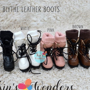 Blythe Leather Shoes - Pullip, Licca - Tie-up boots Azone Jerryberry, Momoko Lace-up Shoes for 1/6 dolls upto 2.7cm feet
