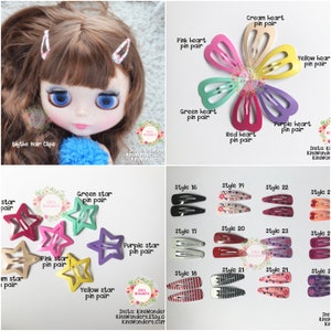 Blythe Hairclips - Hair pins, snap clips,  fashion, blythe accessories, grips colourful pins, metal Doll making custom BJD Pullip