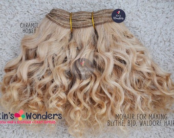 Caramel Honey/Beige Gold Wavy Mohair Weft | Doll Hair for Waldorf, Blythe | Natural Rerooting Supplies | Crochet, Fabric, Handmade Doll Hair
