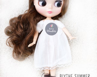 Summer Dress for Blythe, Pullip - 30cm Dolls - Cute White Outfit, Doll Dress-up Clothes - Blythe Fashion, Azone Pure Neemo Shirt - Dress