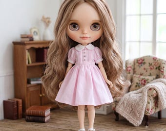 Cute Pink Cotton Dress for Pure Neemo Blythe, DAL, Pullip - 30cm Dolls - Black Outfit, Doll Dress-up Clothes - Neo Blythe Gifts Dress
