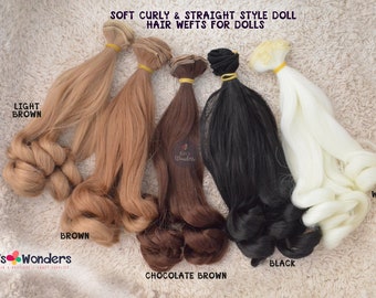 Buy 2 Get 1 free | Synthetic Straight & Curly Doll hair weft for BJDs, Blythe doll hair, OOAK Soft Scalp rerooting replugging 20cm