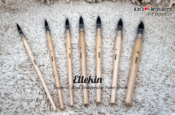 Handmade Squirrel Hair Mop Brush Artist's Watercolor Brush for Watercolor Wood + Natural Fibers - Ellekin Studios