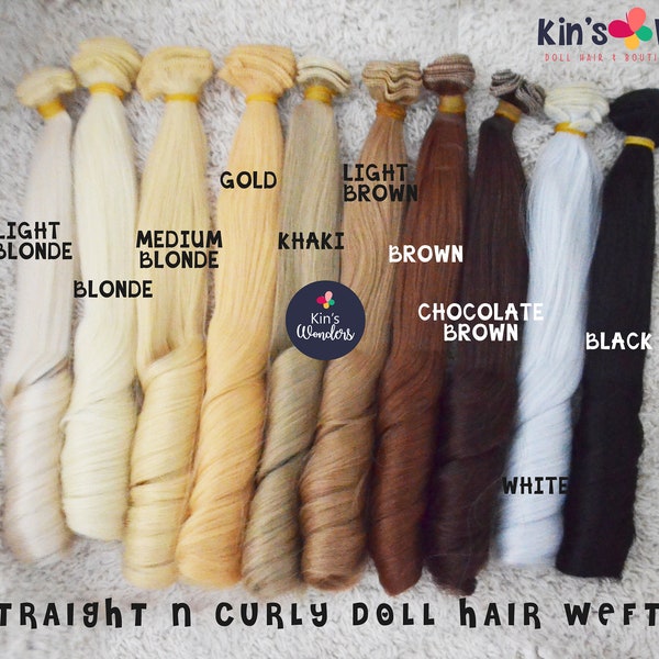 Synthetic Straight & Curly Doll hair weft BJD Blythe OOAK Scalp 25x100 rerooting Small Scale Dolls