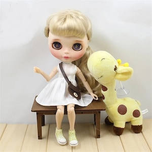 Summer Dress for Blythe, Pullip - 30cm Dolls - Cute White Outfit with Bag, Doll Dress-up Clothes - Blythe Fashion, Azone Pure Neemo Shirt
