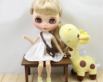 Summer Dress for Blythe, Pullip - 30cm Dolls - Cute White Outfit with Bag, Doll Dress-up Clothes - Blythe Fashion, Azone Pure Neemo Shirt