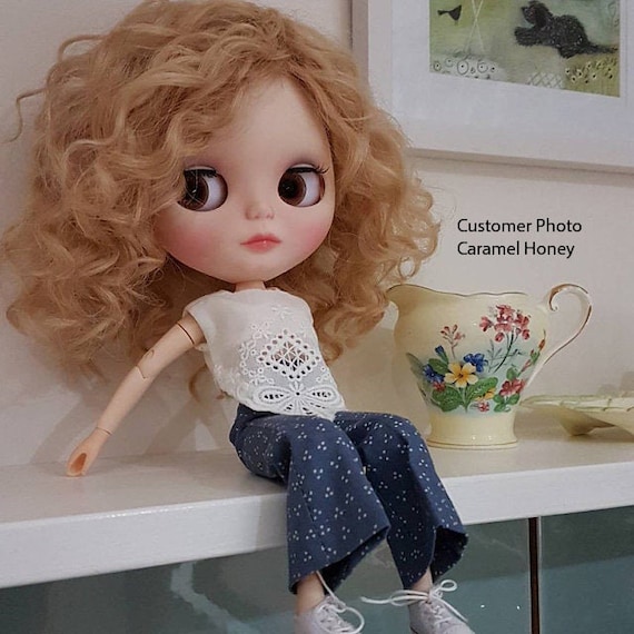 Caramel Honey Curly Mohair Wefted Doll Hair Blonde Blythe BJD