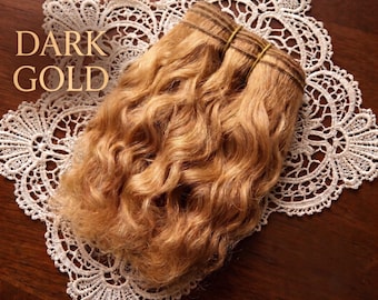 Dark Gold Wavy Mohair Weft | Doll Hair for Reborn, Waldorf, Blythe | Natural Rerooting Supplies | Crochet, Fabric, Handmade Doll Hair