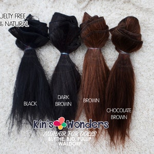 Wefted Mohair Straight Browns -  Mohair, Natural Doll Hair Weft| Blythe Doll Hair | Crochet Doll Supplies | Waldorf Doll Hair
