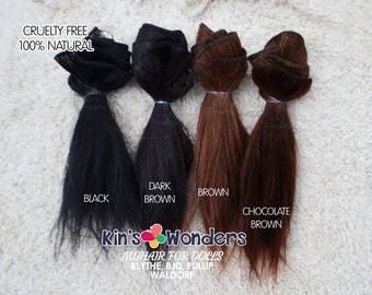 Lissés bruns en mohair tressé - Mohair, trame naturelle pour cheveux de poupée | Cheveux de poupée Blythe | Fournitures pour poupées au crochet | Cheveux de poupée Waldorf