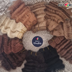 Wavy Natural Goat hair Wefted Doll Hair Blonde, Brown, Blythe BJD Waldorf doll making supplies Tresses Locks reroot wig, 15cm UK Shop