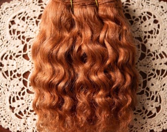 Extensión de cabello de mohair ondulado color cobre de 1,2 m / Trama de cabello natural para muñecas / Suministros para tejer cabello para muñecas, manualidades y pelucas / Blythe, Waldorf