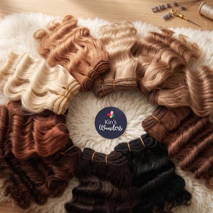 Falowane naturalne kozie włosy, tkane włosy dla lalek, blond, brązowe, Blythe BJD Waldorf, materiały do tworzenia lalek, Tresses Locks, peruka do rerootu, 15 cm, sklep w Wielkiej Brytanii