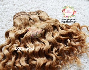 Dark Gold Wavy Mohair Weft | Doll Hair for Reborn, Waldorf, Blythe | Natural Rerooting Supplies | Crochet, Fabric, Handmade Doll Hair