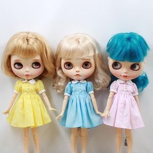 Cute Pink Cotton Dress for Pure Neemo Blythe, DAL, Pullip - 30cm Dolls - Black Outfit, Doll Dress-up Clothes - Neo Blythe Gifts Dress