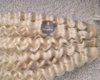Camel hair Weft, 40cm Curly Hair blonde BJD Hair, 1/3 1/4 Scale Dolls Natural Hair Waldorf for making reroot and wigs UK shop