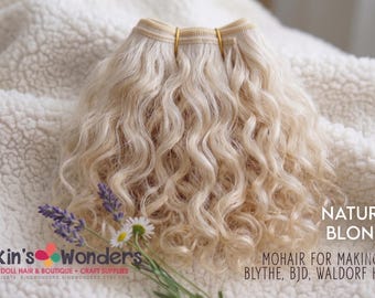 Blonde Wavy Mohair Weft | Doll Hair for Reborn, Waldorf, Blythe | Natural Rerooting Supplies - 1.2m to 4.5m Doll Hair | Doll Mohair Weft