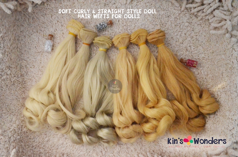 Synthetic Straight & Curly Doll hair weft for BJDs, Blythe doll hair, OOAK Soft Scalp rerooting replugging 20cm buy 2 Get 1 free image 1