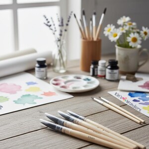Handmade Squirrel Hair Mop Brush Artist's Watercolor Brush for Watercolor Wood + Natural Fibers - Ellekin Studios image 2