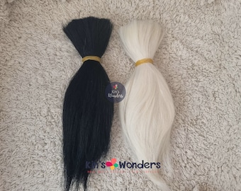 Unwefted/Lose Mohair Steil poppenhaar Blythe Waldorf Natuurlijke geitenhaar Hoofdhuid herwortelen pruik Sculpt ooak Zwart/blond