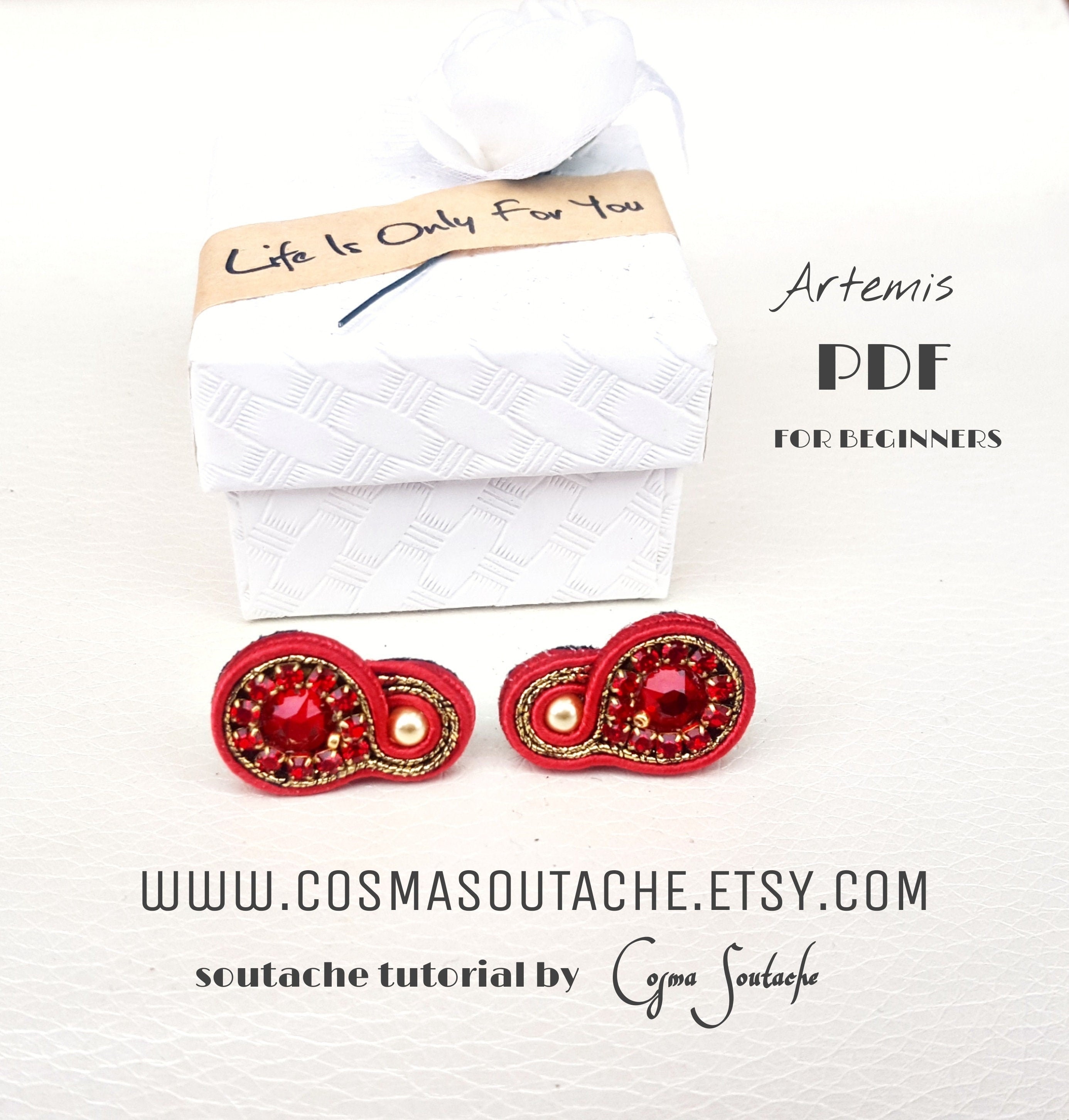 Boucles D'oreilles Soutache Rouges – Cristal Goutte – Fait Main – Neuves Sans Boîte