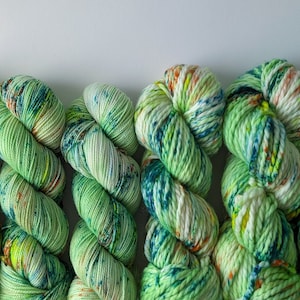 Herb Garden: Hand Dyed Yarn, Indie Dyed Yarn, Sock Weight Yarn, Superwash Merino, Green Yellow Neon Yarn, Speckled Yarn