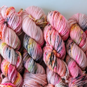 Techno Beat: Indie Dyed Florescent Pink Speckled Yarn, Variegated Yarn, Fun Beautiful Neon Yarn, Sock Weight, DK, Worsted, Superwash Merino