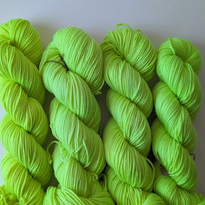 Tennis Ball: Neon Florescent Green Indie Dyed Yarn, Superwash Merino, Nylon Sock Yarn, DK, Worsted, Bulky, Hand Dyed Bright Colorful Yarn