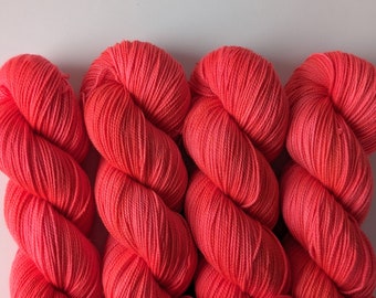 Ruby Red: Hand Dyed Yarn, Indie Dyed Yarn, Sock Weight Yarn, Superwash Merino, Red Orange Pink Neon Yarn, Red Coral Florescent Yarn