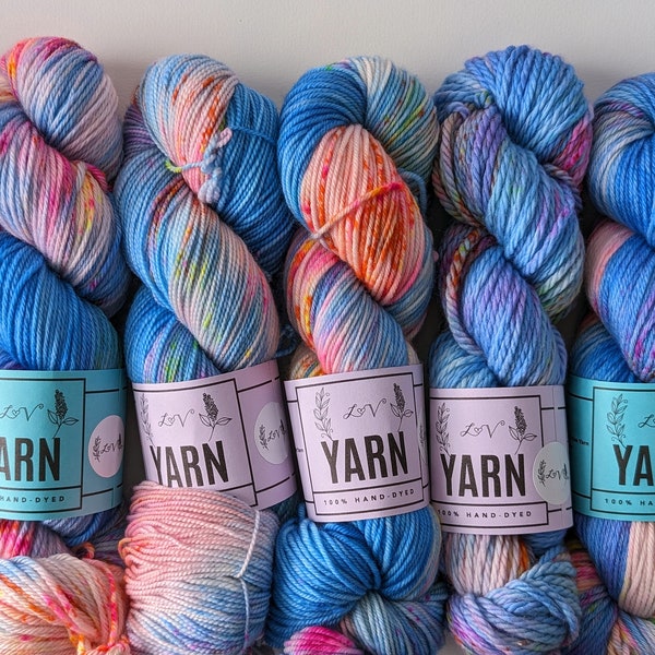 30: Hand Dyed Yarn, Dyed to Order, Indie Dyed, Neon Rainbow Yarn, Superwash Merino Sock Yarn, DK, Worsted, Yarn for Knitting