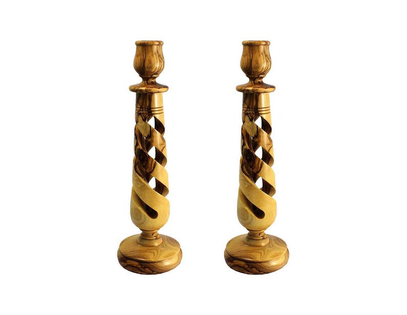 Pair Bethlehem Olive Wood Spiral Candlestick Candle Holder Etsy