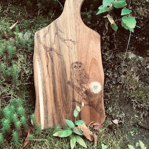 Owl Serving Platter/Chopping Board with Handle, Personalised, Pyrography, Cheese Board, Wine Board, Serving Board