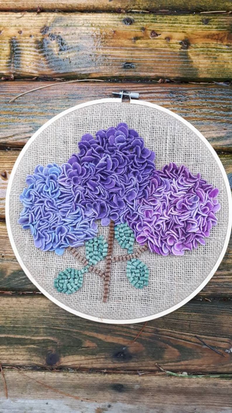 Rug Hooked Proddy Hydrangea Hoop Hand Dyed Wool Rug Hooking | Etsy