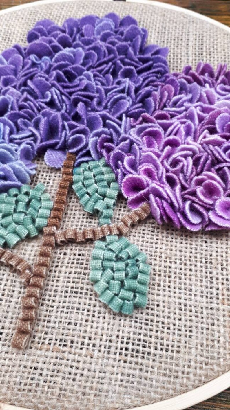 Rug Hooked Proddy Hydrangea Hoop Hand Dyed Wool Rug Hooking Etsy