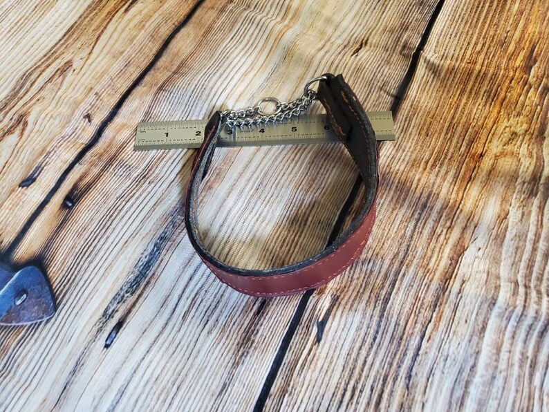 Garnet red and black leather martingale collar