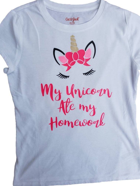 7 ate 9 Apparel Funny Kids Unicorn Ate My Homework T-Shirt
