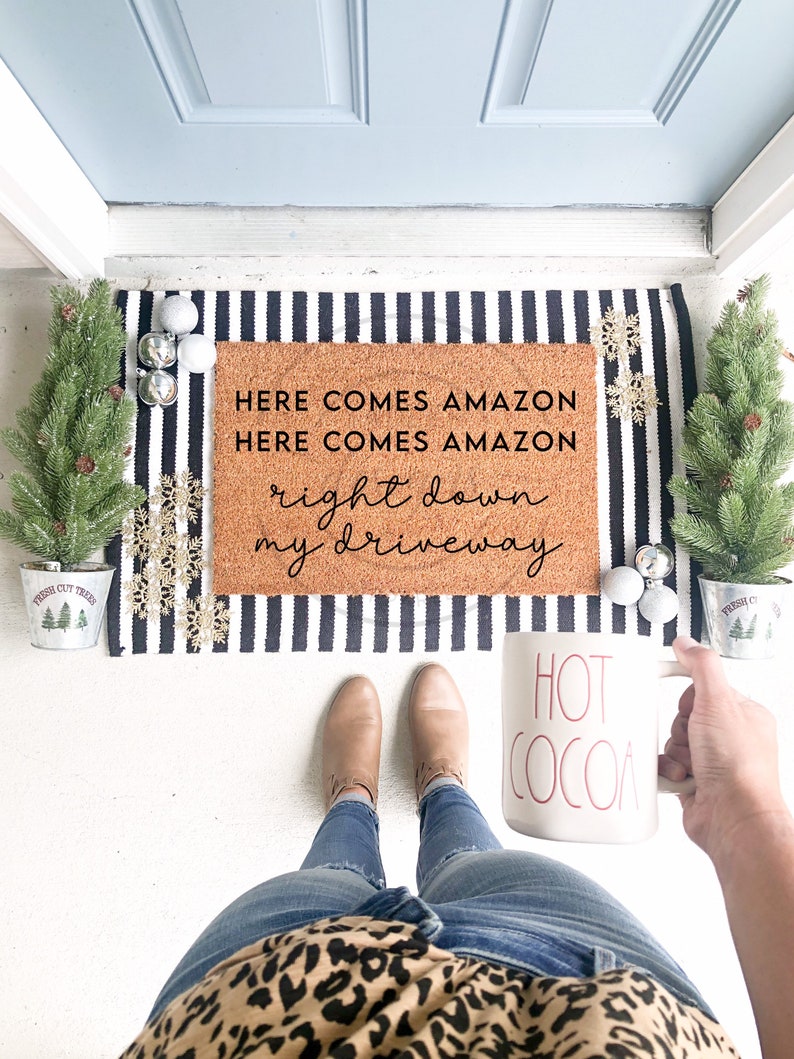 Here Comes Amazon Christmas Doormat Christmas Mat Etsy