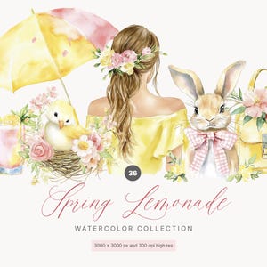 Watercolor Spring Clipart - Spring Collection - Spring Watercolor Clipart - Spring Bunny - Spring Elements in Watercolor - Watercolor Easter